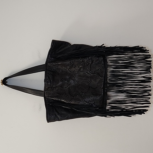 Frye Vivian Leather Fringe Tote Bag black  fringe trim - Picture 9 of 15
